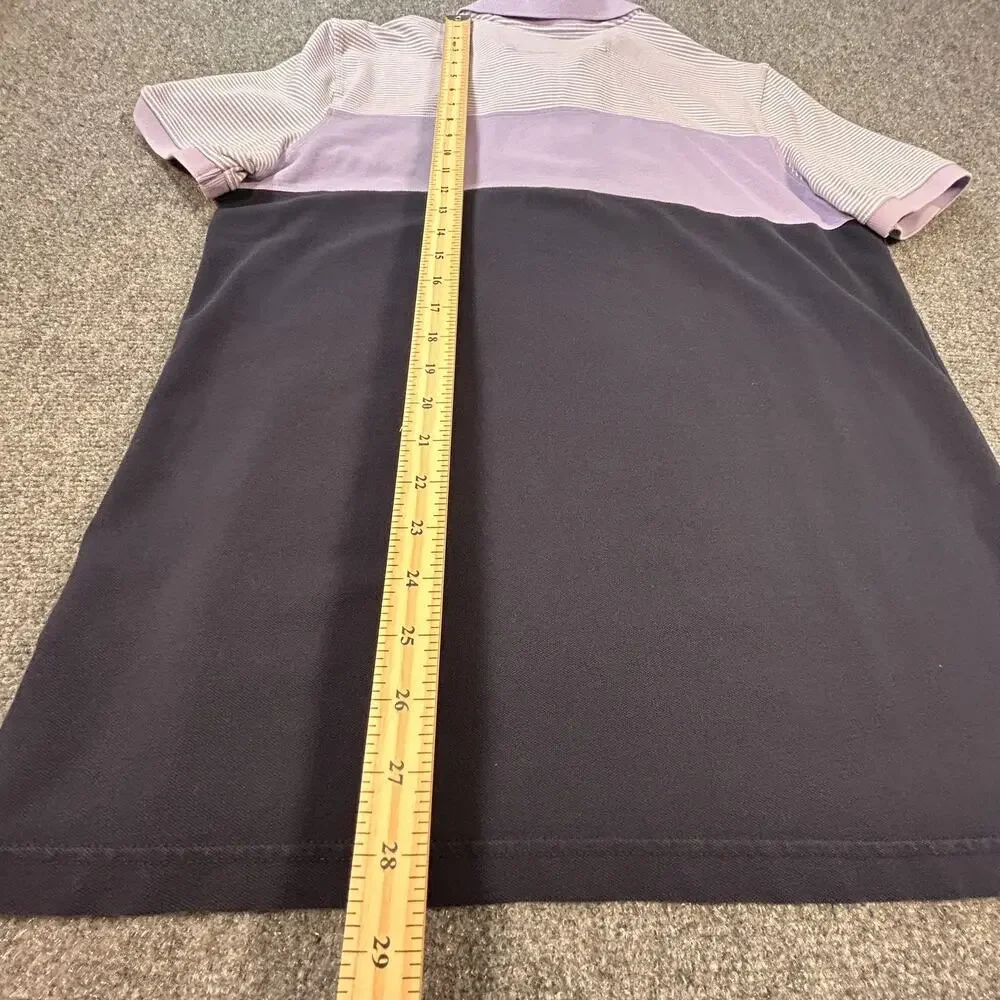 Banana Republic Polo Shirt Mens Large Purple Striped Block Color‎ Short Sleeve